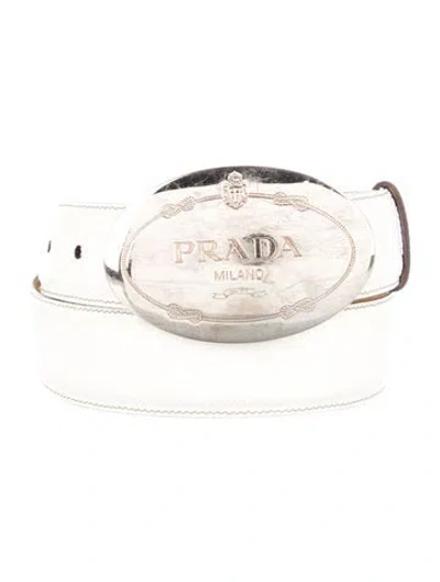 Pre-owned Prada Saffiano Leather Belt In White