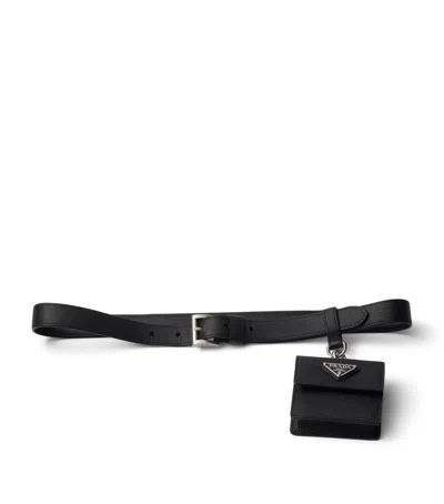 Prada Saffiano Leather Belt With Pouch In Black