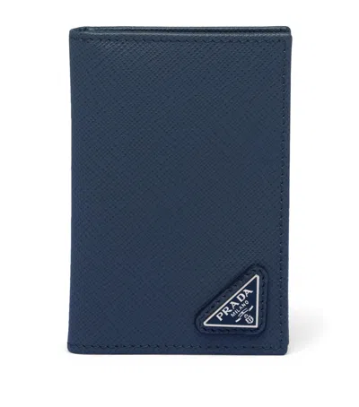 Prada Saffiano Leather Bi-fold Card Holder In Blue