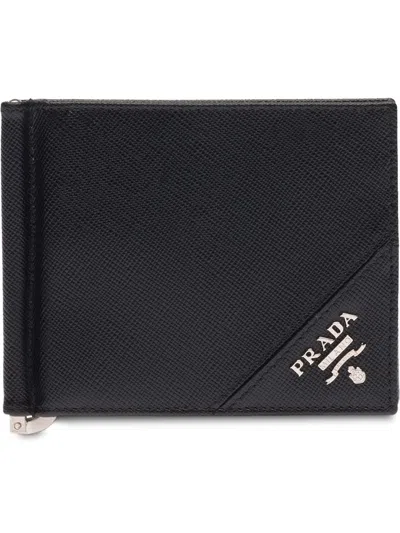 Prada Saffiano Leather Bi Fold Wallet In Black