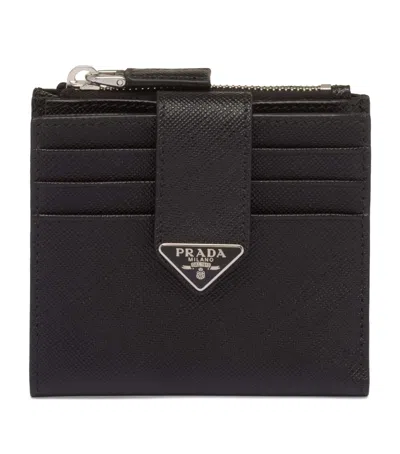 Prada Saffiano Leather Bifold Card Holder In Black