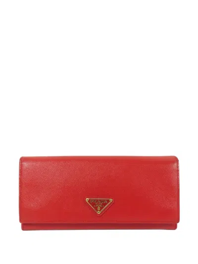 Pre-owned Prada Saffiano Leather Bifold Long Wallet In Red