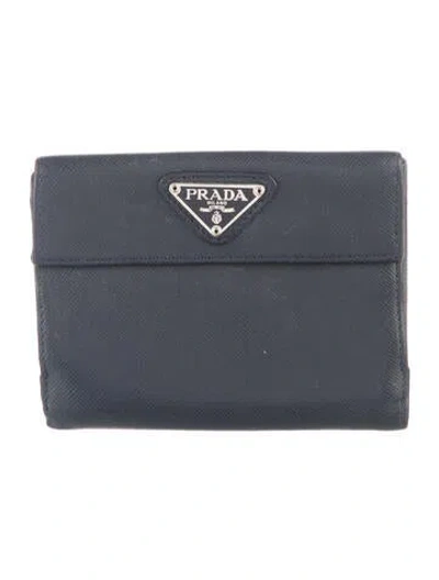 Pre-owned Prada Saffiano Leather Bifold Wallet In Blue