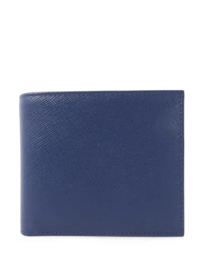 Pre-owned Prada Saffiano Leather Bifold Wallet In Blue