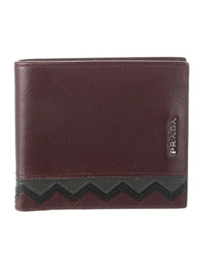 Pre-owned Prada Saffiano Leather Bifold Wallet In Burgundy