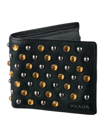 Pre-owned Prada Saffiano Leather Bifold Wallet In Green