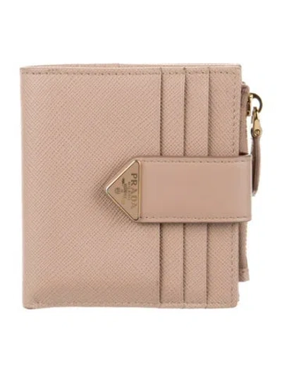 Pre-owned Prada Saffiano Leather Bifold Wallet In Neutrals