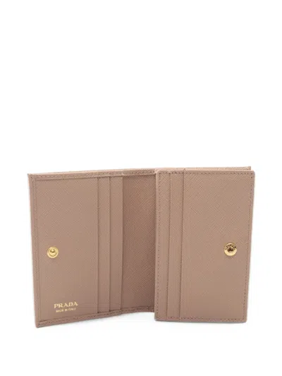 Pre-owned Prada Saffiano Leather Bi-fold Wallet In Neutrals