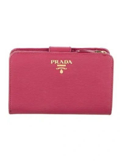 Pre-owned Prada Saffiano Leather Bifold Wallet In Pink