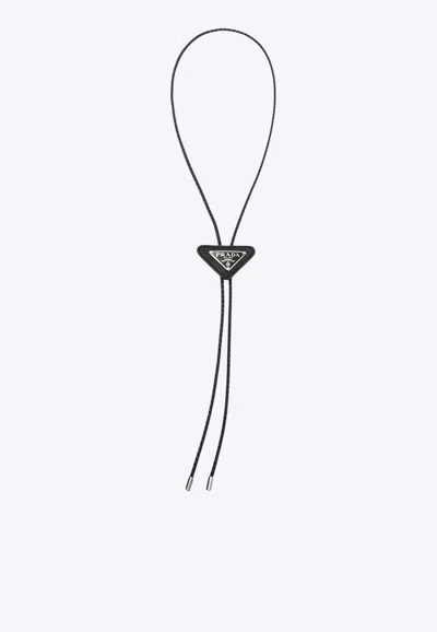 Prada Saffiano Leather Bolo Tie In Black