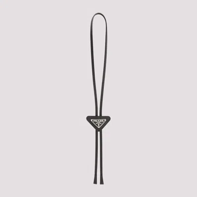 Prada Saffiano Leather Bolo Tie In Black