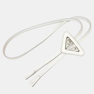 Pre-owned Prada Saffiano Leather Bolo Tie In White