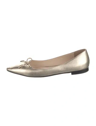 Pre-owned Prada Saffiano Leather Bow Accents Ballet Flats