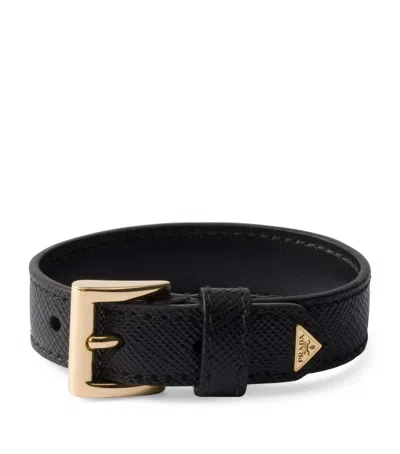 Prada Saffiano Leather Bracelet In Black