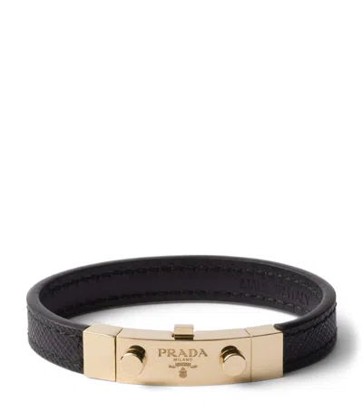Prada Saffiano Leather Bracelet In Black