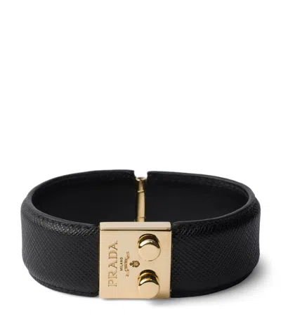 Prada Saffiano Leather Bracelet In Black