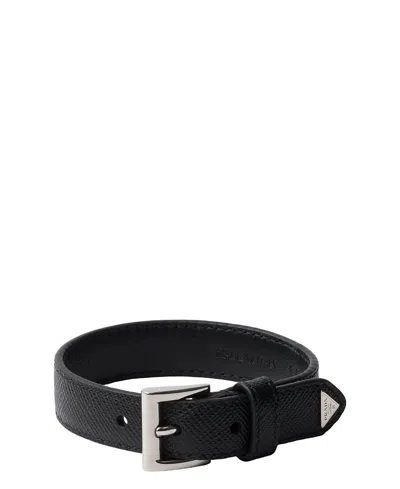 Prada Saffiano Leather Bracelet In Black