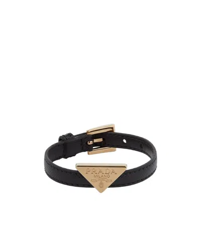 Prada Saffiano Leather Bracelet In Black