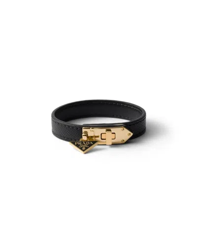 Prada Saffiano Leather Bracelet In Black