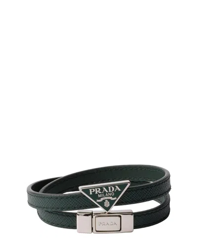 Prada Saffiano Leather Bracelet In Blue