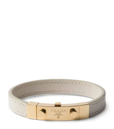 Prada Saffiano Leather Bracelet In Neutral