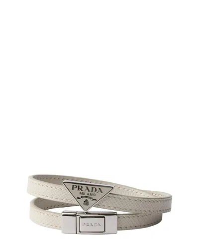 Prada Saffiano Leather Bracelet In Neutral