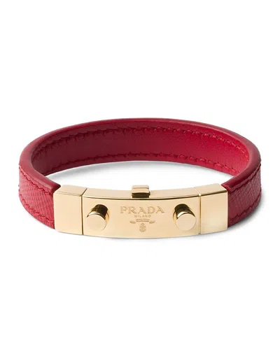 Prada Saffiano Leather Bracelet In Red