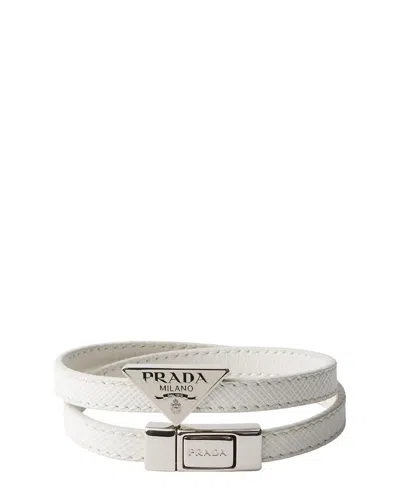 Prada Saffiano Leather Bracelet In White