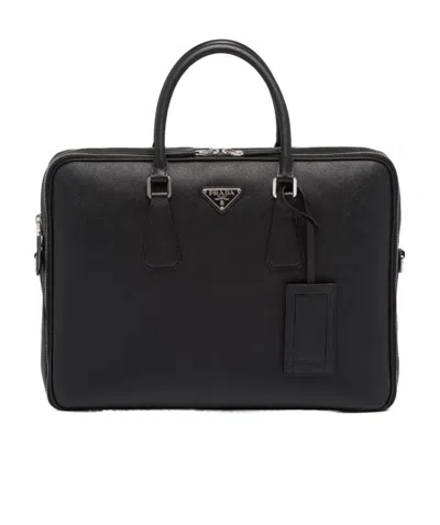 PRADA PRADA TRIANGLE-LOGO ZIPPED BRIEFCASE