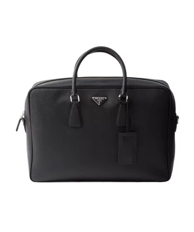 Prada Saffiano-leather Briefcase In Black