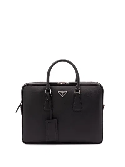 Prada Saffiano Leather Briefcase In Black