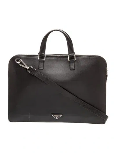 Pre-owned Prada Saffiano Leather Briefcase In Black