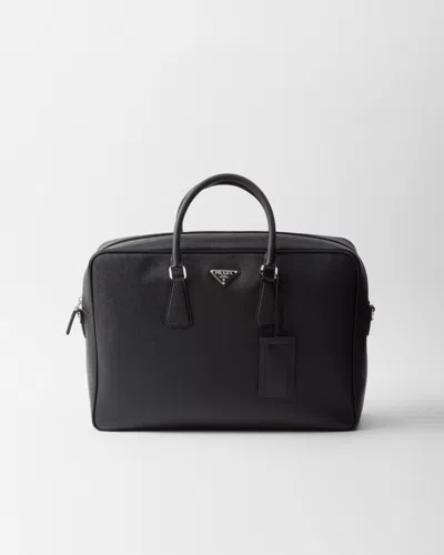 Prada Saffiano Leather Briefcase In Black