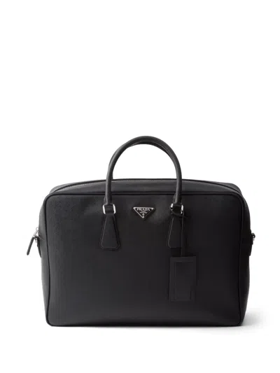 Prada Saffiano-leather Briefcase In Black