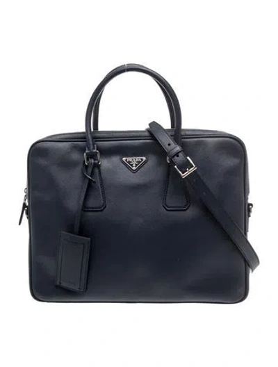 Pre-owned Prada Saffiano Leather Briefcase In Blue