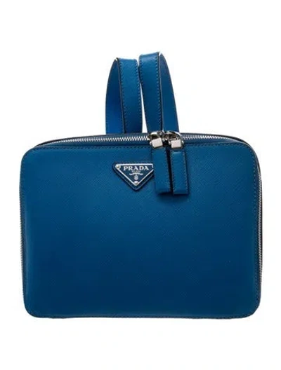 Pre-owned Prada Saffiano Leather Briefcase In Blue