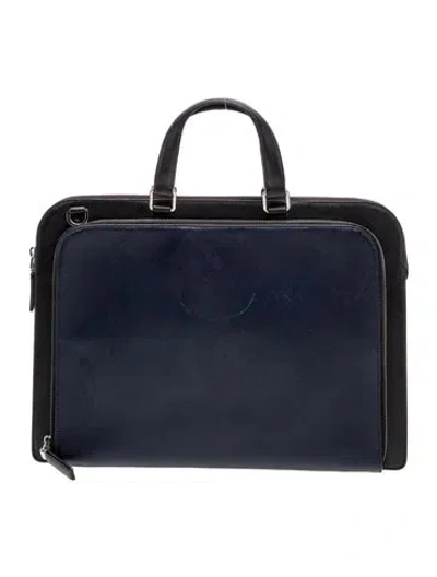 Pre-owned Prada Saffiano Leather Briefcase In Blue