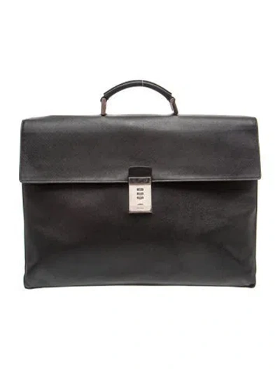Pre-owned Prada Saffiano Leather Briefcase Vintage In Black