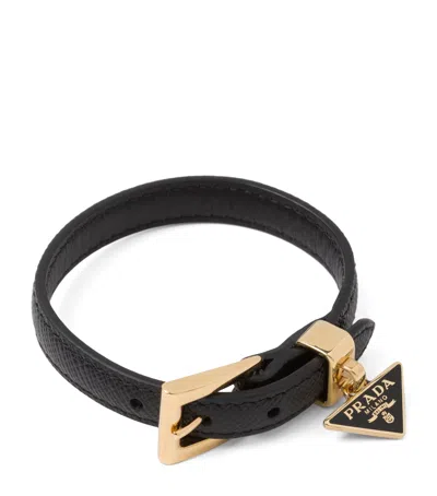 Prada Saffiano Leather Buckle Bracelet In Black