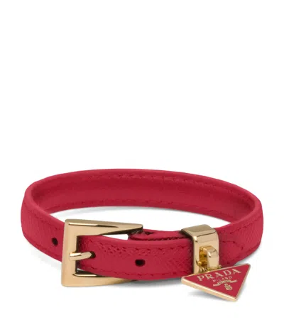 Prada Saffiano Leather Buckle Bracelet In Red
