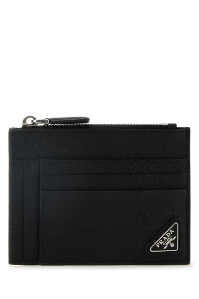 Prada Saffiano Leather Card Case In Black