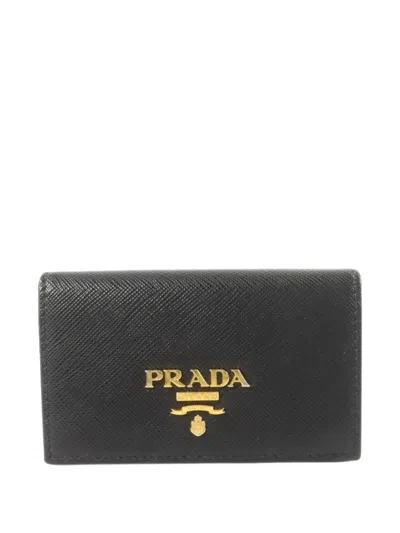 Pre-owned Prada Saffiano Leather Card Case In Black