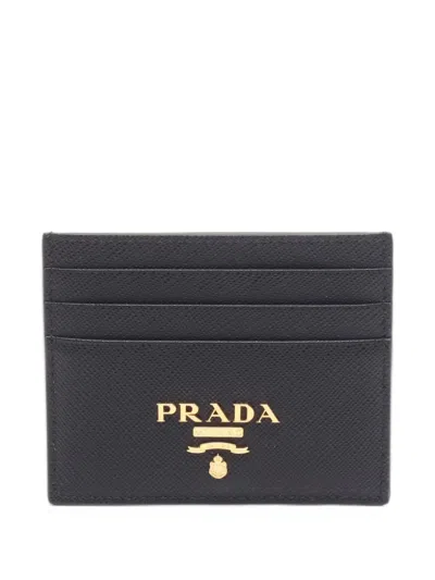 Pre-owned Prada Saffiano Leather Card Case In Black