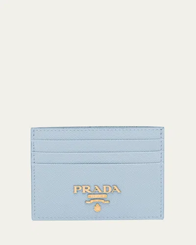 Prada Saffiano Leather Card Case In F0076 Celeste