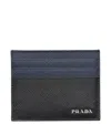 Prada Black Colour-block Leather Card Holder In Blue