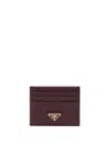 Prada Womens Burgundy Logo-plaque Saffiano Leather Card Holder In Brown
