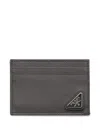 Prada Saffiano Leather Card Holder In Gray