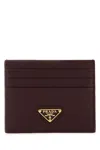 Prada Womens Burgundy Logo-plaque Saffiano Leather Card Holder In Brown