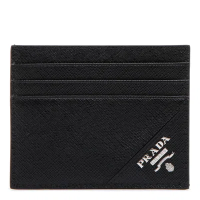Prada Saffiano Leather Card Holder In Black