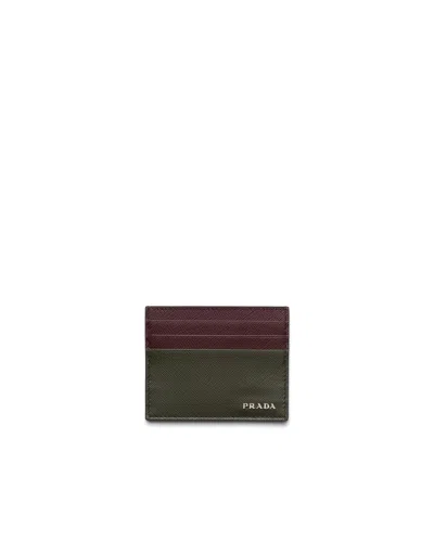 Prada Saffiano Leather Card Holder In Green